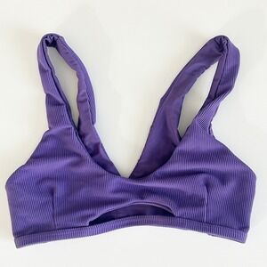 Beach Babe Swimwear Womens Purple Ribbed Cutout V-Neck Mia Bikini Swim Top Small